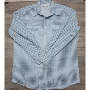 Wrangler Wrancher Pearl Snap Western Shirt Mens XL-Tall Print Long Sleeve Blue